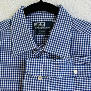 Polo Ralph Lauren Mens Long Sleeve Shirt Size Large Cotton Blue White Check